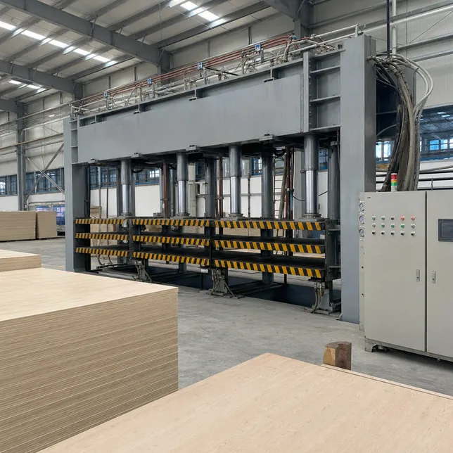 Multi-daylight hydraulic hot press system inside QDPlywood factory