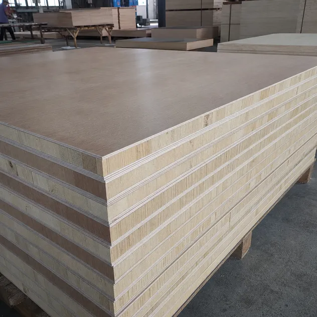 18mm blockboard panels stacked at QDPlywood factory showing solid wood strip core construction