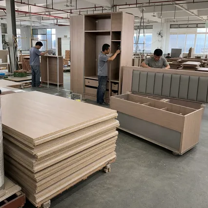 Blockboard panels used in hotel room joinery and hospitality furniture construction