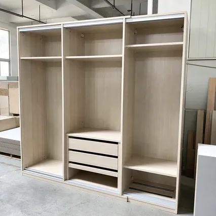 Blockboard wardrobe carcass panels used in fitted bedroom furniture construction