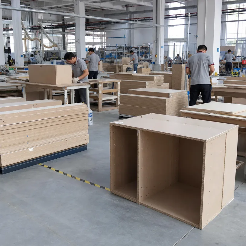 Kitchen cabinet factory using blockboard carcass panels for RTA and assembled units