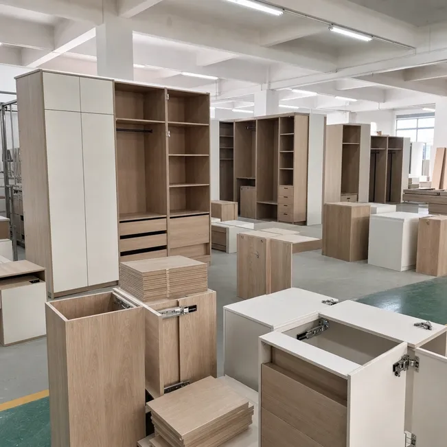 Built-in wardrobe and modular storage furniture using blockboard carcass panels