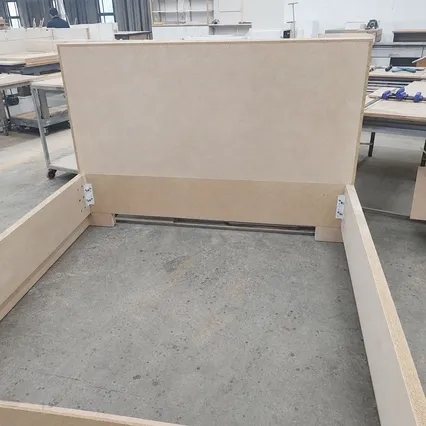 Bed frame headboard and side rails made from blockboard