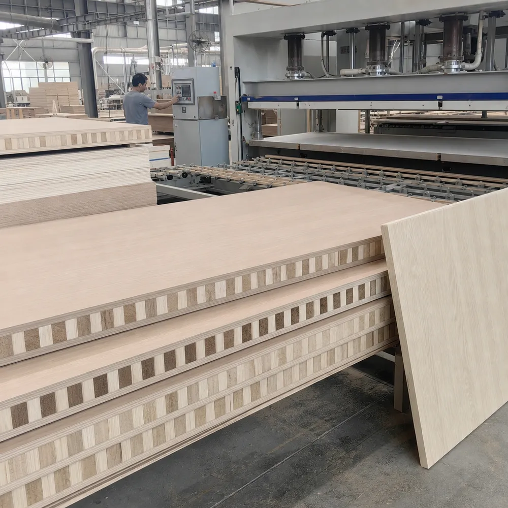 Furniture-grade blockboard panels with solid wood core — QDPlywood.com factory production