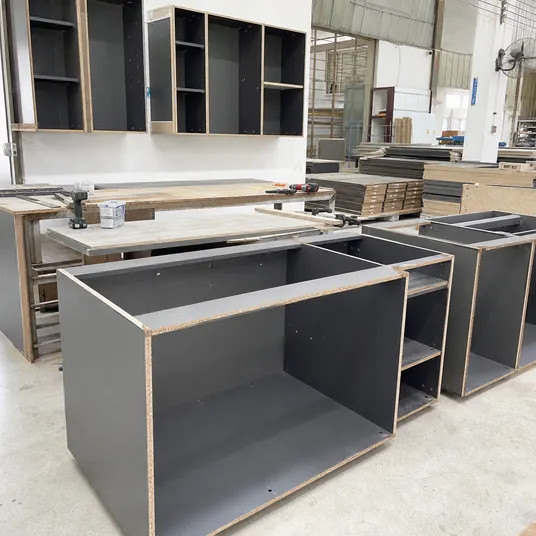 Kitchen cabinet boxes constructed from blockboard panels