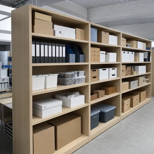 Loaded shelving units built from blockboard panels