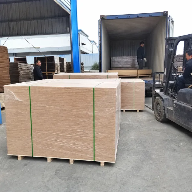 Blockboard panels packed for export container loading at QDPlywood facility
