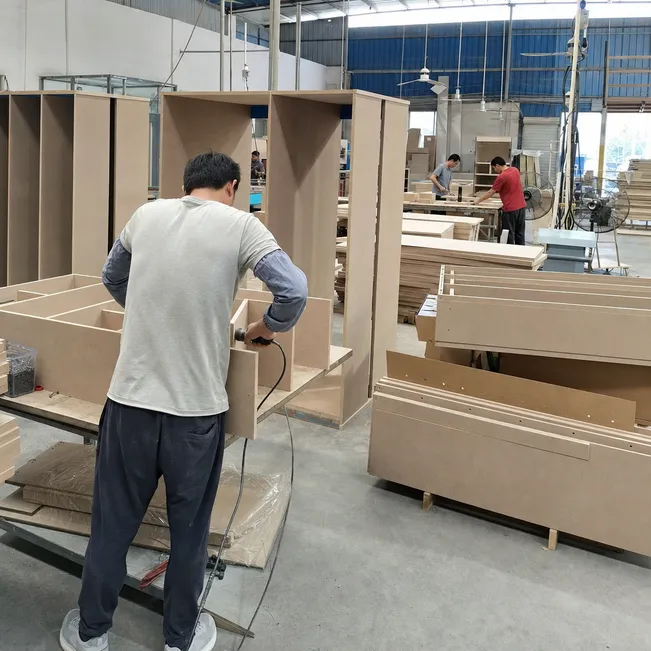 Furniture manufacturing facility using blockboard panels for wardrobe carcasses and bed frames