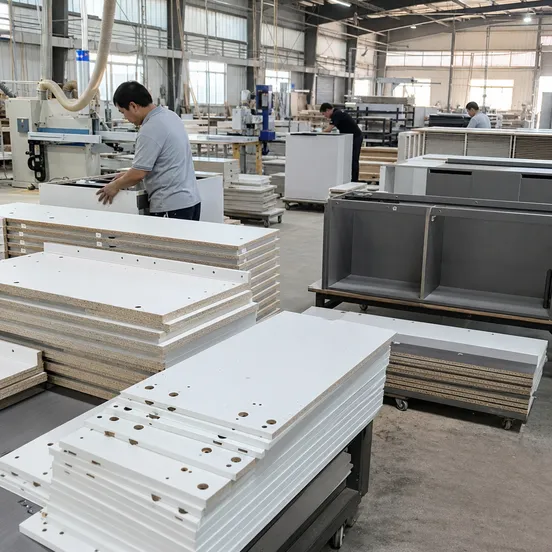 Laminate blockboard panels used in commercial furniture manufacturing — cabinet carcasses and wardrobe components