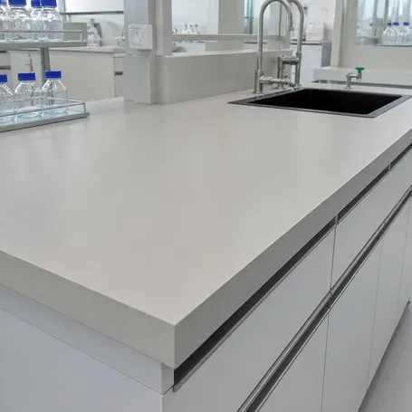 Thick HPL-faced laminate blockboard used for worktops and countertops in commercial kitchen and laboratory environments