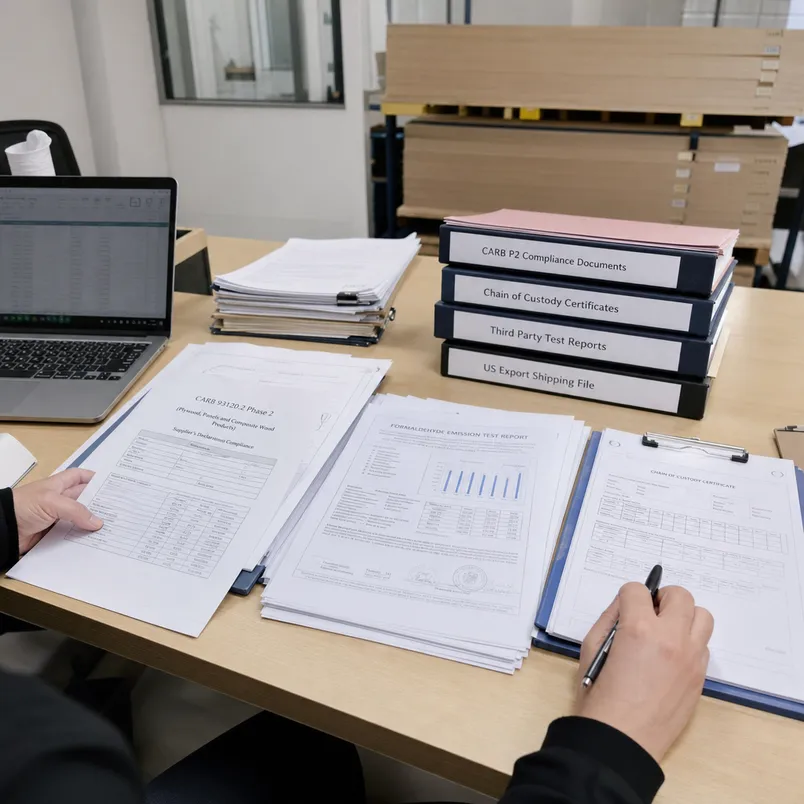 CARB P2 compliance documentation package for US plywood shipments