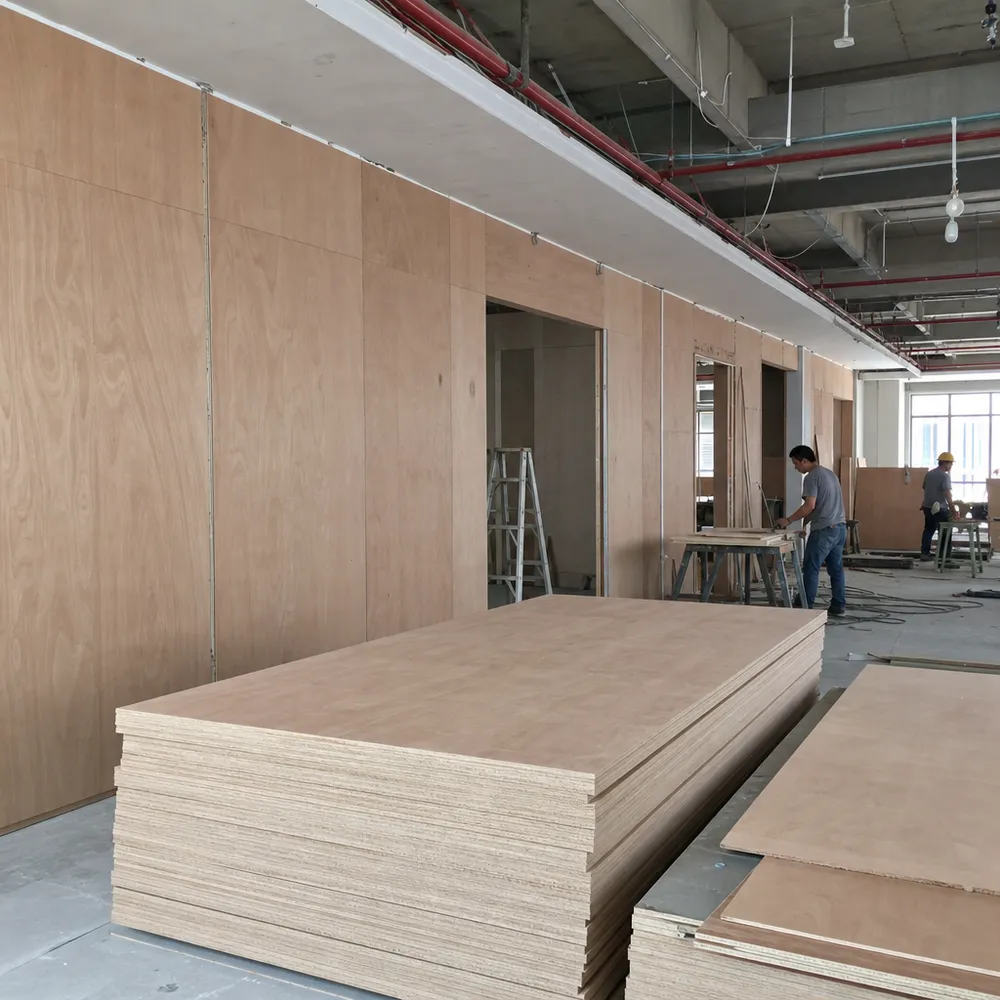 12mm WBP plywood used for wall paneling and site hoarding in commercial construction