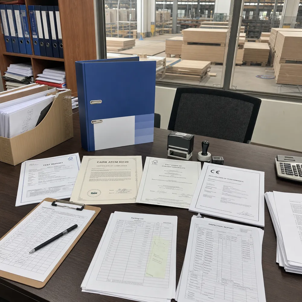 6mm plywood certification documentation — CARB P2, FSC, CE marking certificates