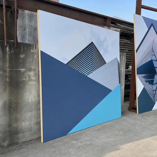 Exterior plywood used as outdoor signage substrate with printed graphics