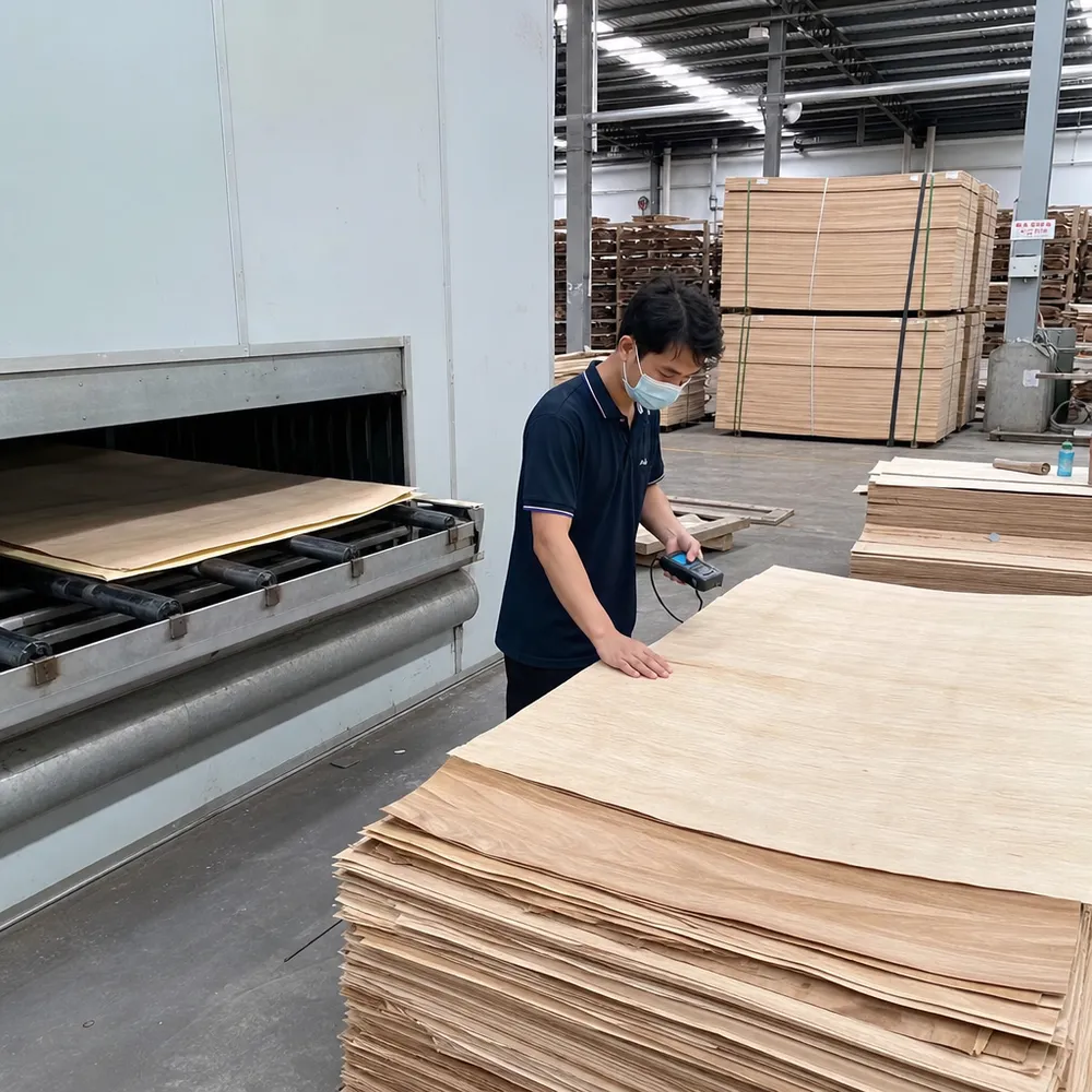 Veneer drying and moisture verification process at QDPlywood factory