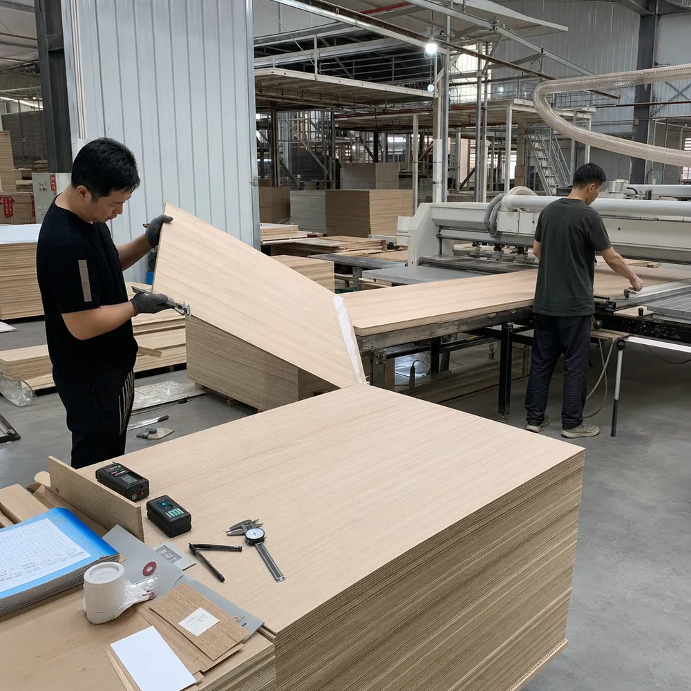Outgoing quality inspection and trimming of furniture plywood panels
