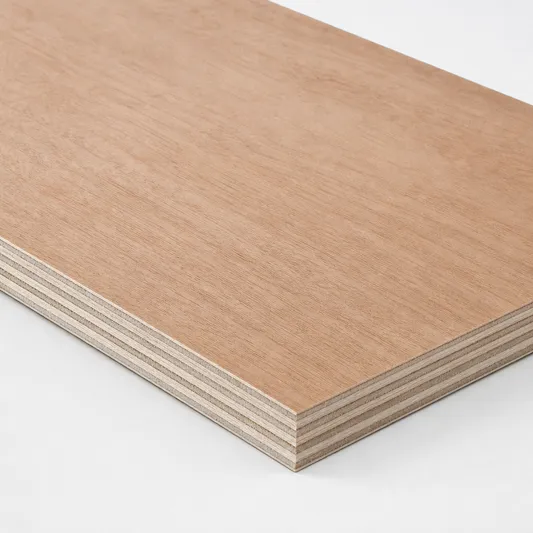 Commercial plywood panel showing hardwood face veneer and cross-grain construction