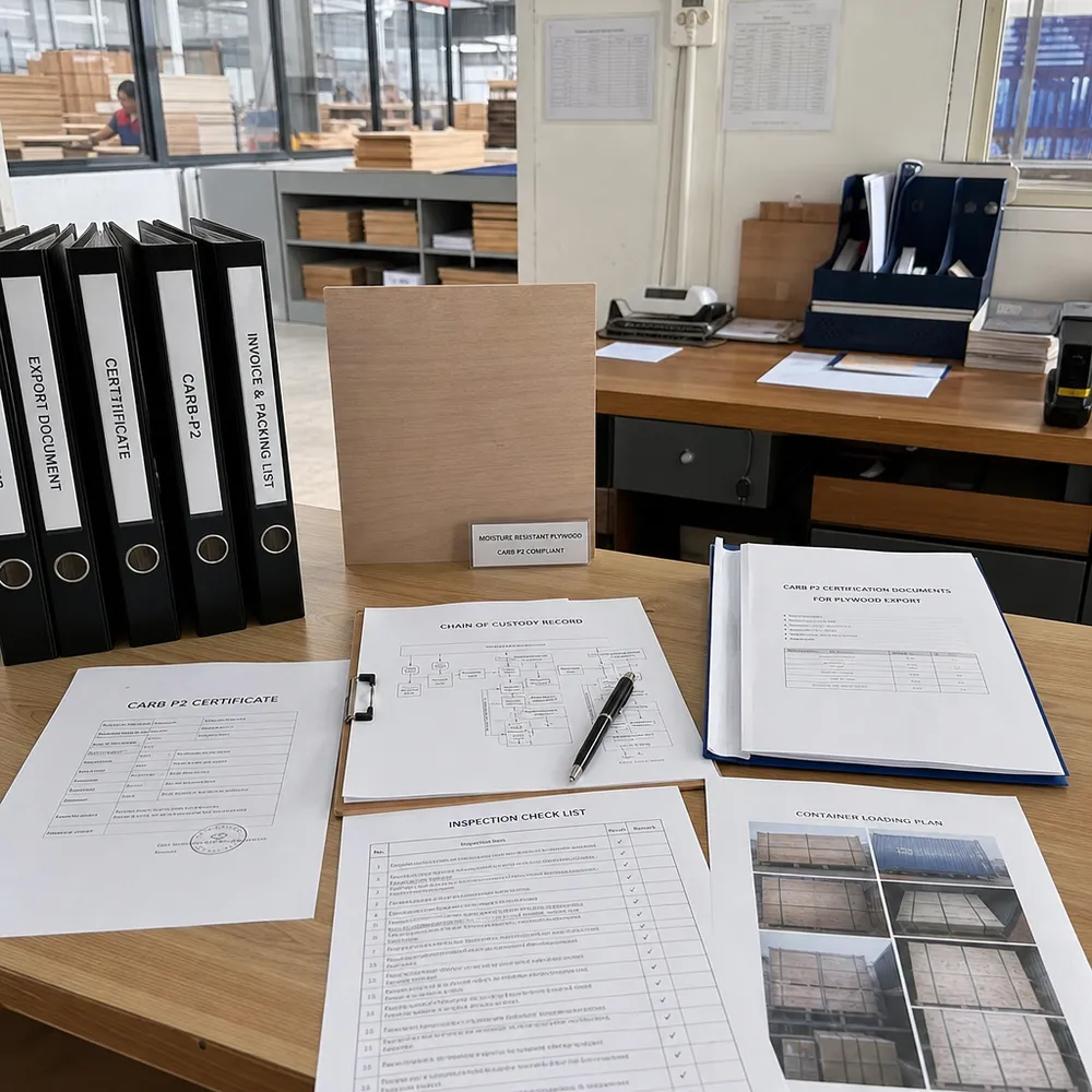 CARB P2 certification documentation for moisture resistant plywood export