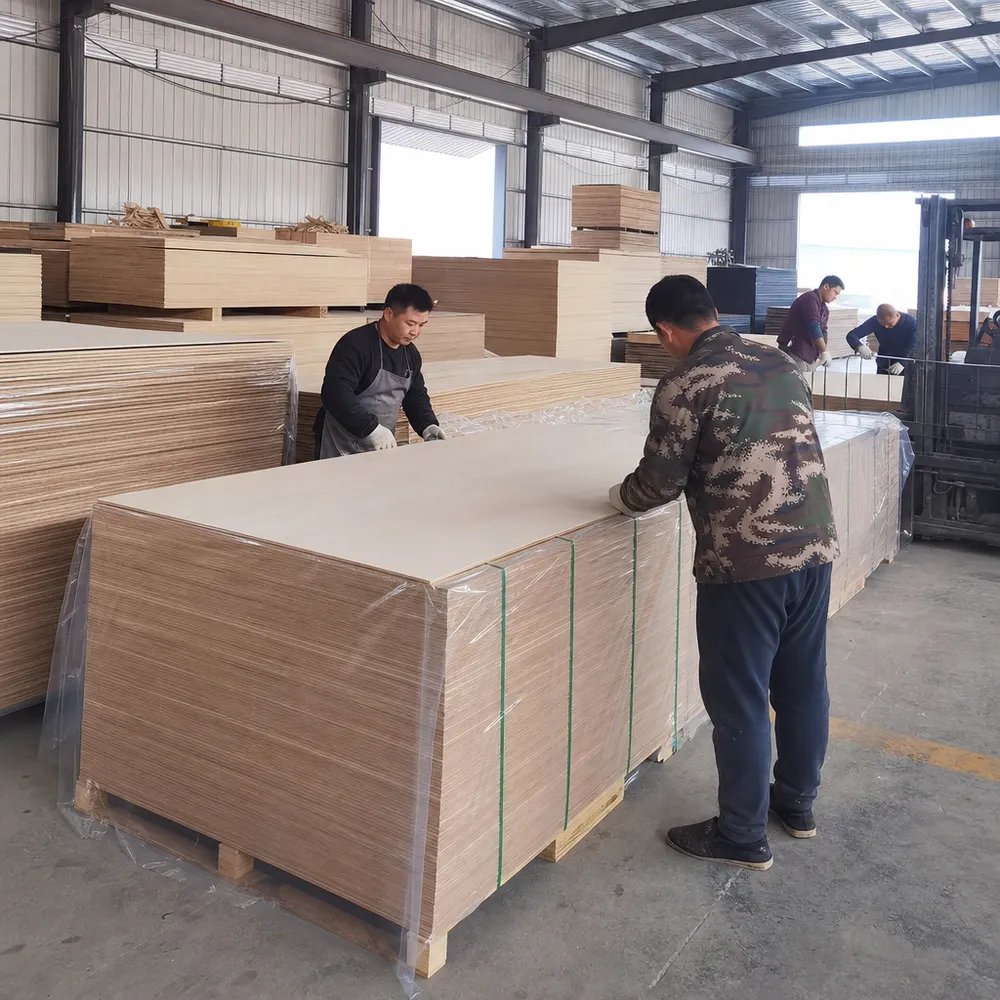 Moisture resistant plywood panels being prepared for export at QDPlywood factory in Xuzhou, China