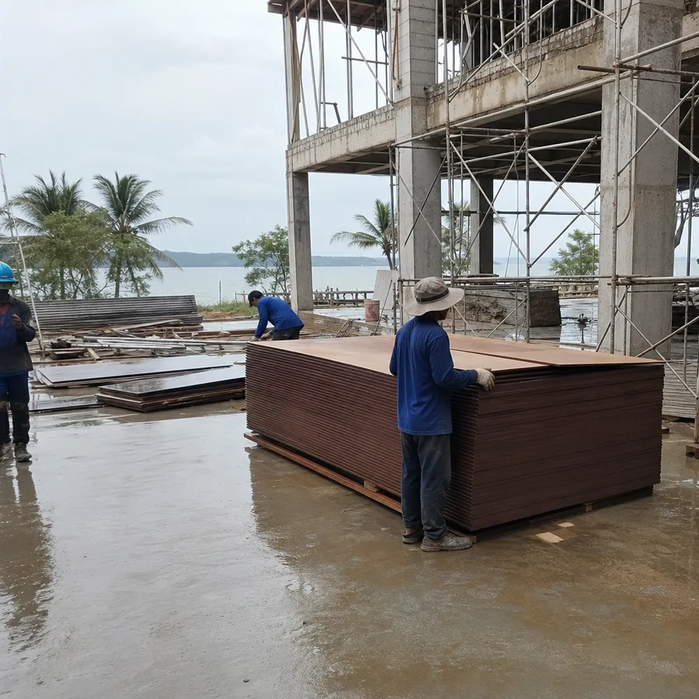Tropical and humid-climate construction site using moisture resistant plywood
