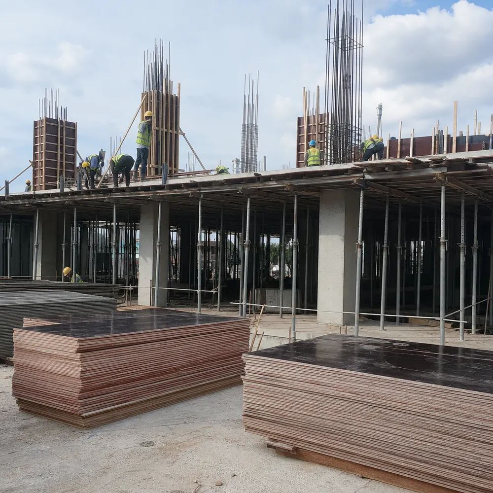 18mm structural plywood panels used for concrete formwork in commercial construction