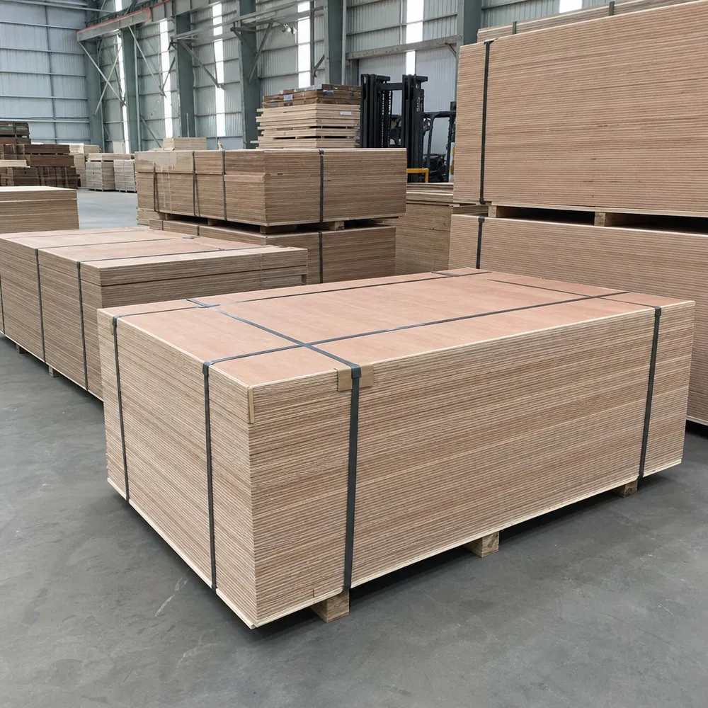 Structural plywood panels stacked at QDPlywood factory — WBP bonded, CE certified