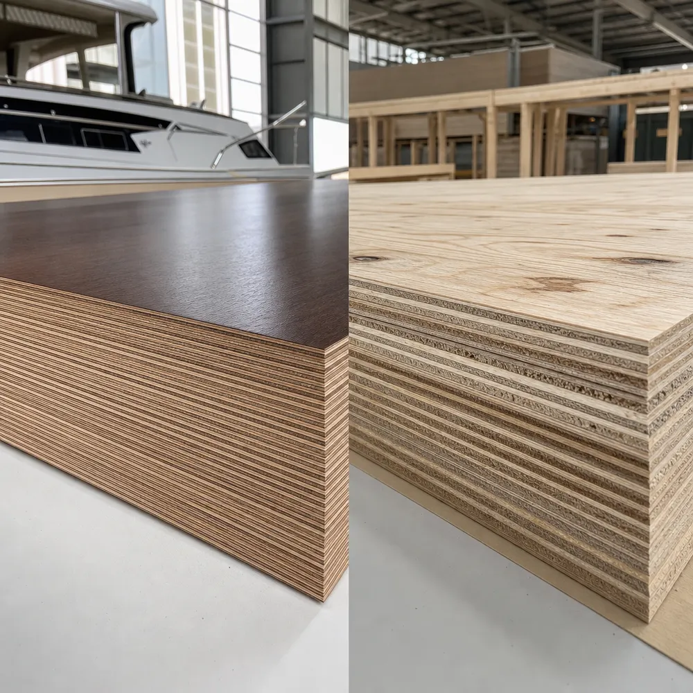 Marine plywood void-free core construction versus structural plywood for construction