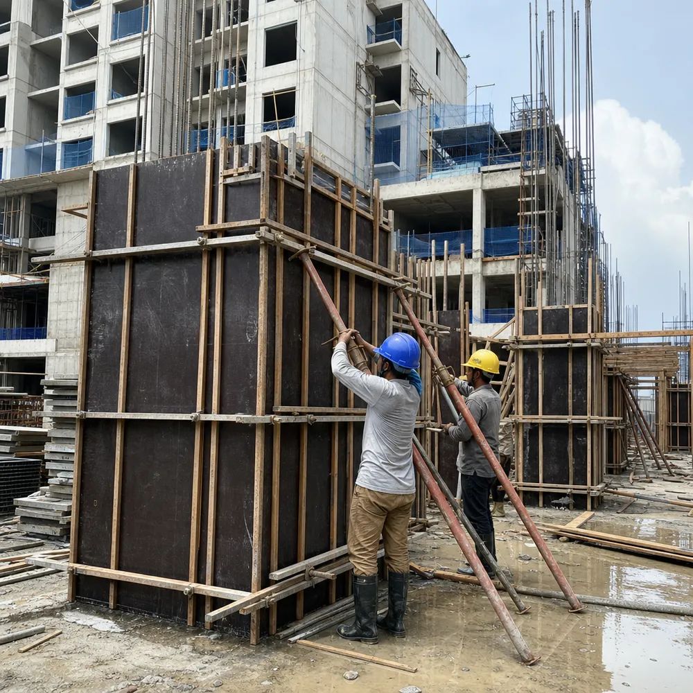Mid-rise residential construction formwork using 12mm film faced plywood