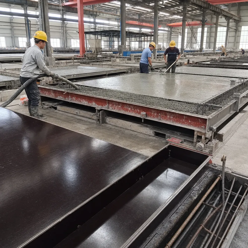 Prefab precast concrete manufacturing using 12mm film faced plywood as form surface