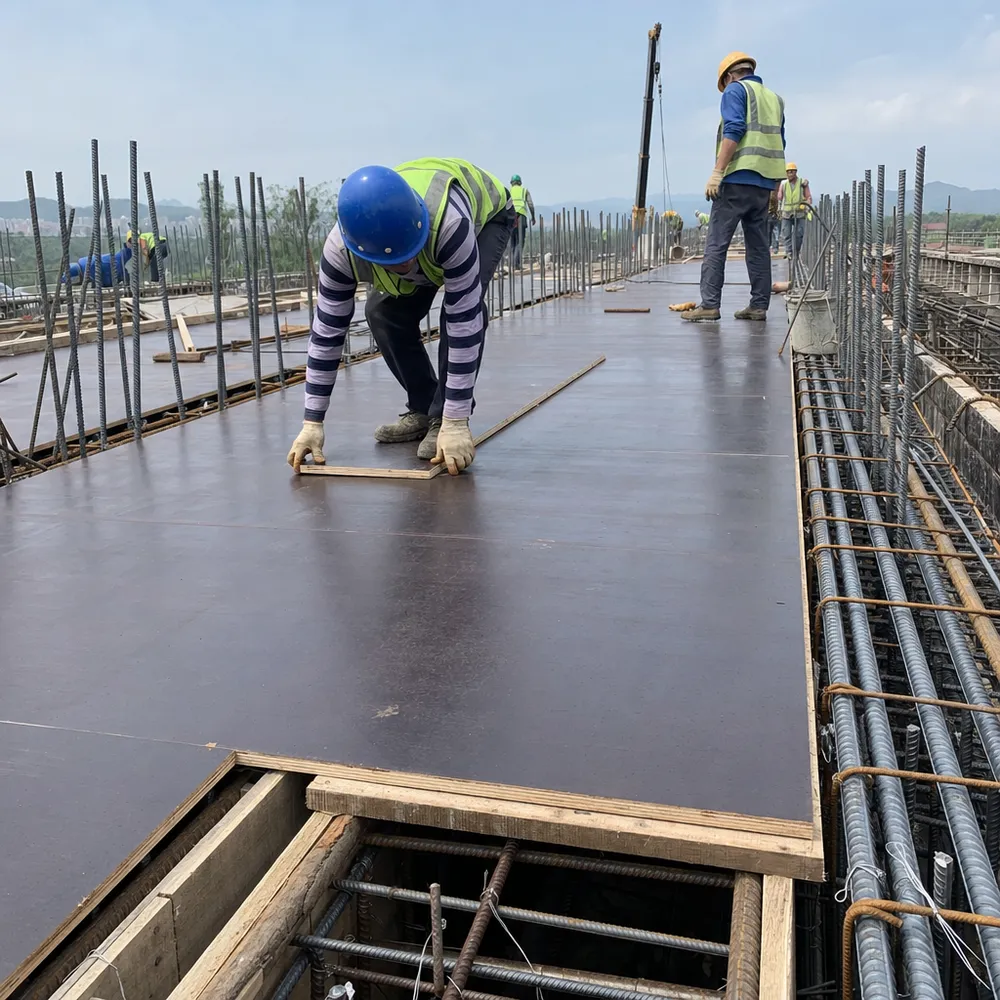 Birch core film faced plywood used in bridge deck and infrastructure formwork