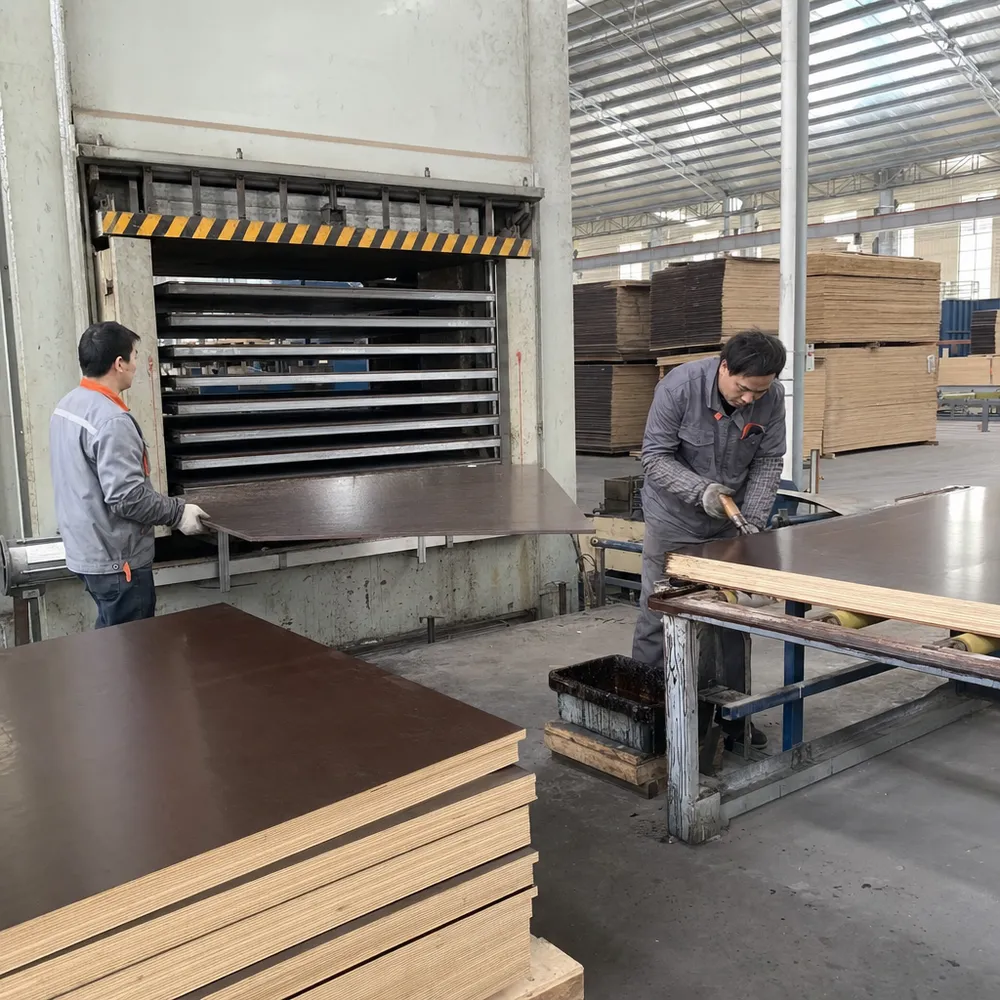 Phenolic film overlay application and waterproof edge sealing on birch film faced plywood