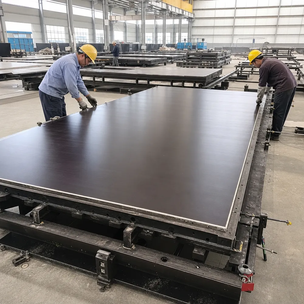 Birch core film faced plywood as forming surface for precast concrete and modular building production molds