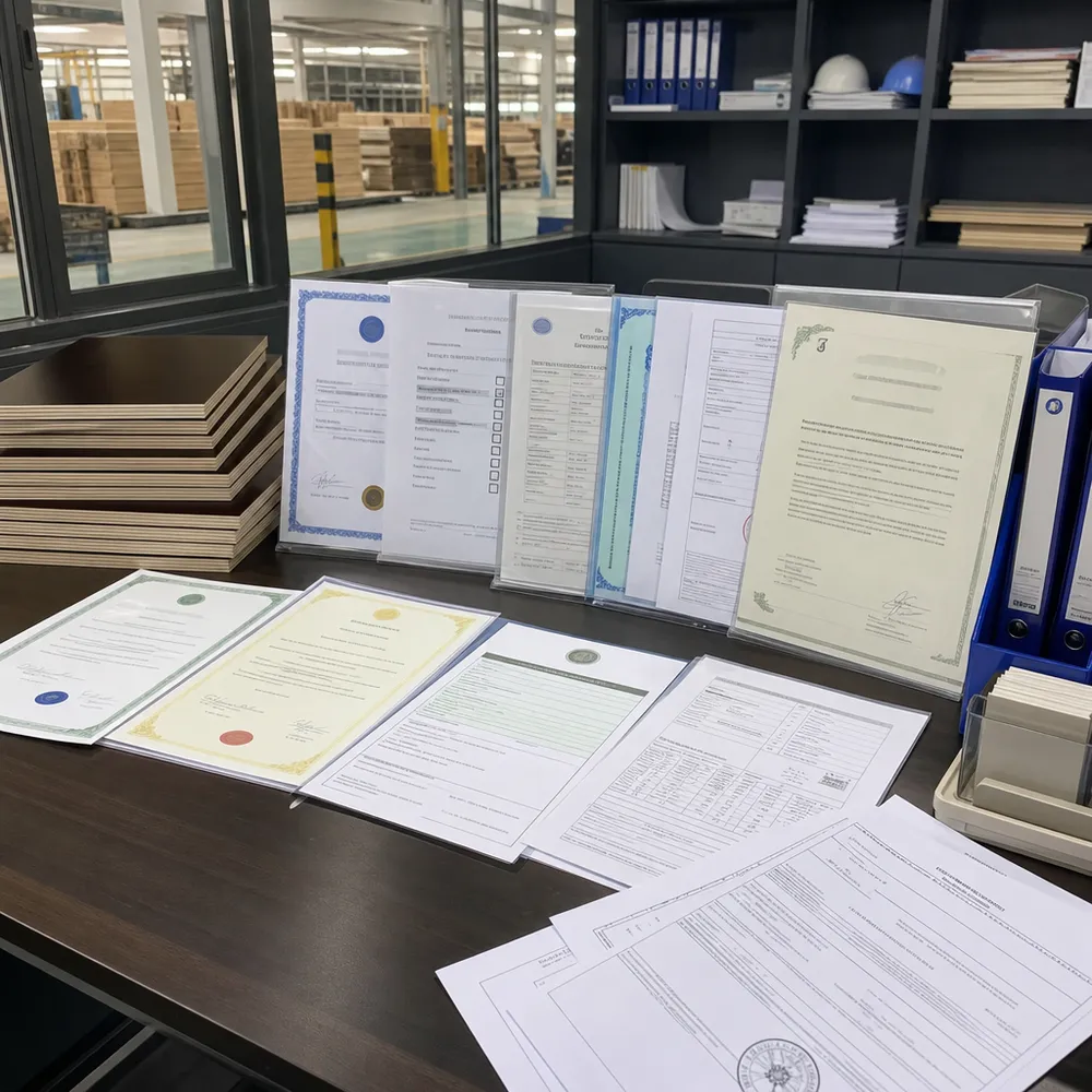 Brown film faced plywood certifications — ISO 9001, FSC, CARB P2, CE marking for export markets