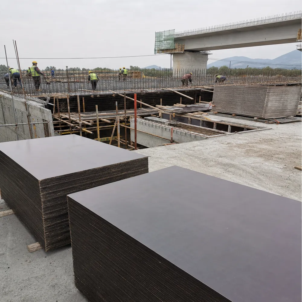 Brown film faced plywood used in bridge deck and infrastructure formwork