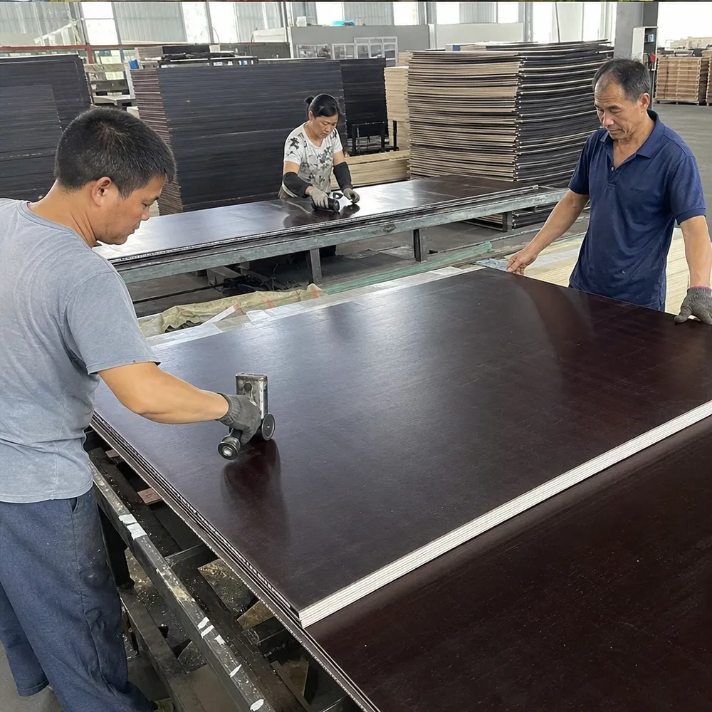 Custom specification film faced plywood production — OEM panel stamping and edge marking at QDPlywood factory