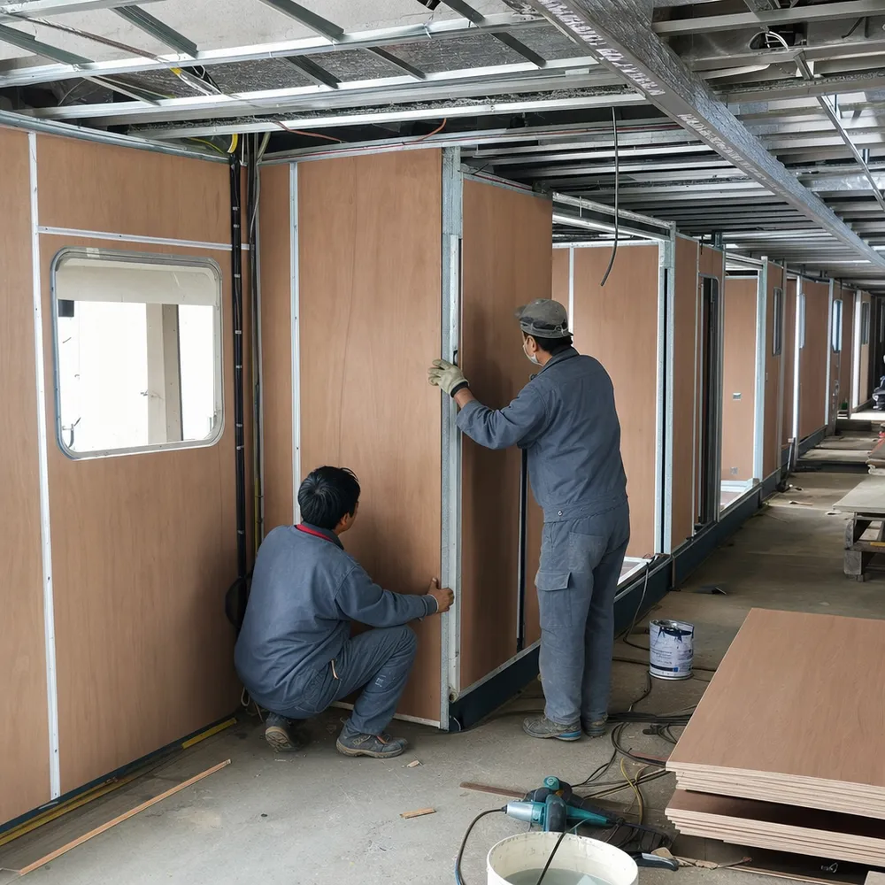 Marine plywood panels used for bulkheads and cabin linings in commercial vessel construction