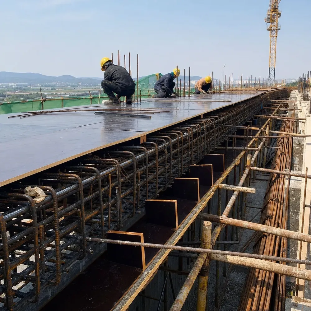 Shuttering film faced plywood used in bridge formwork and infrastructure concrete construction