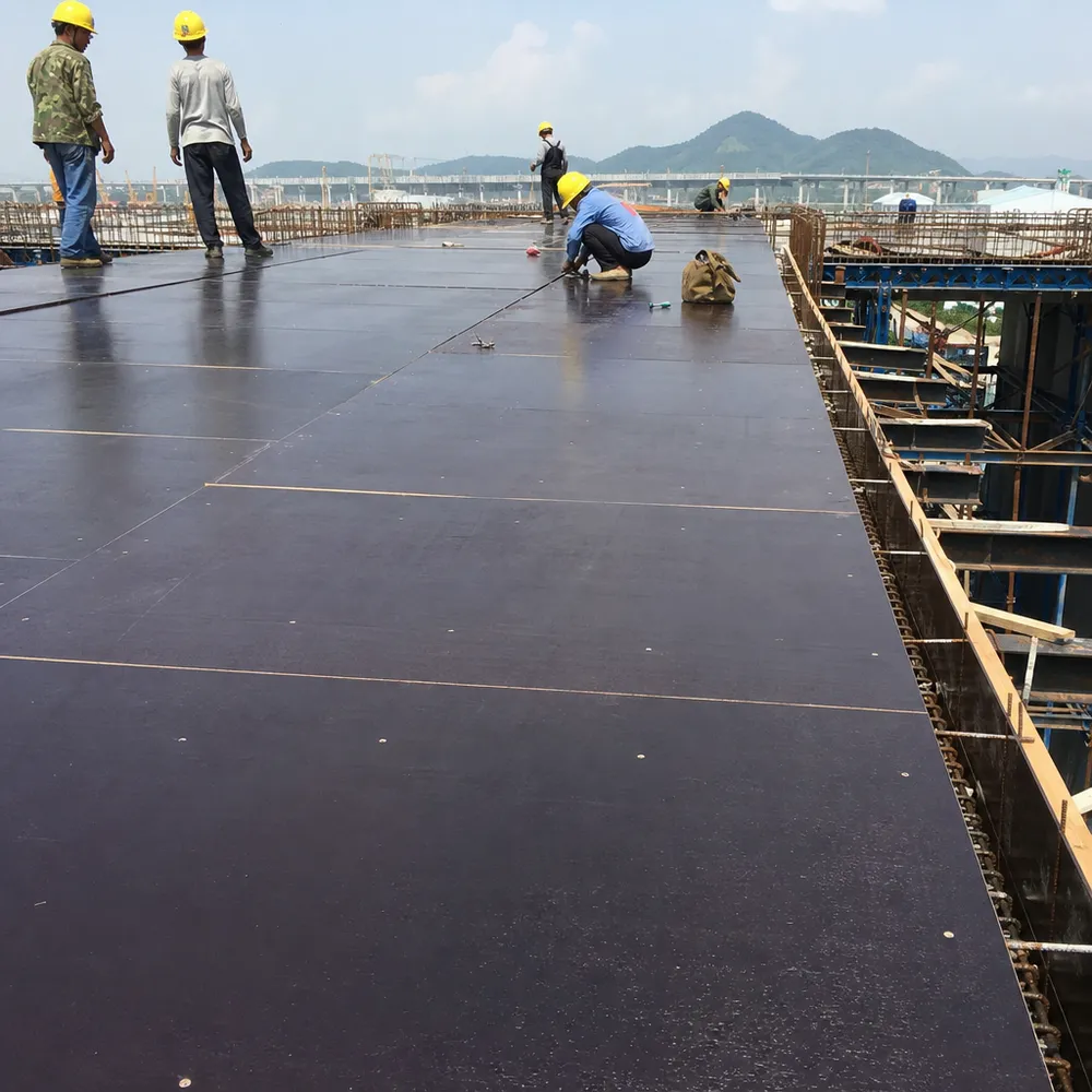 Structural film faced plywood used in bridge deck formwork for infrastructure civil engineering project