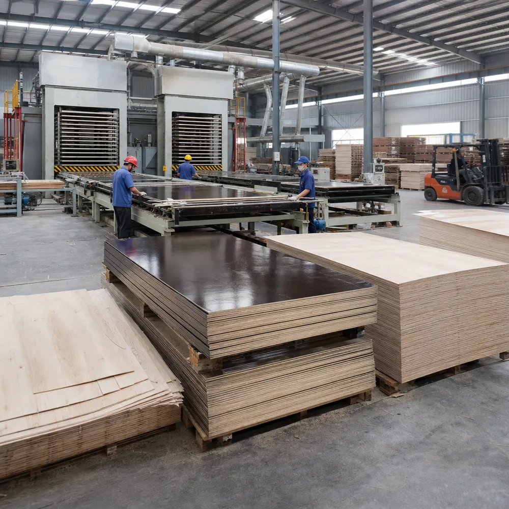 QDPlywood 18,000 m² production facility in Xuzhou, Jiangsu Province — structural film faced plywood manufacturing