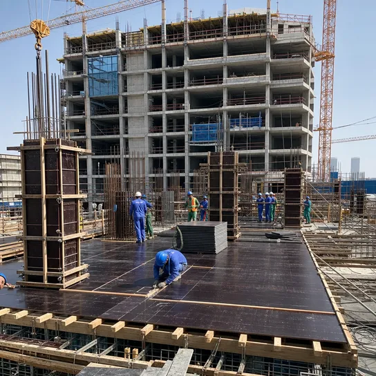 Gulf states high-rise construction using waterproof film faced plywood formwork