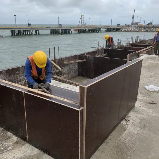 Waterproof film faced plywood in marine and coastal construction applications