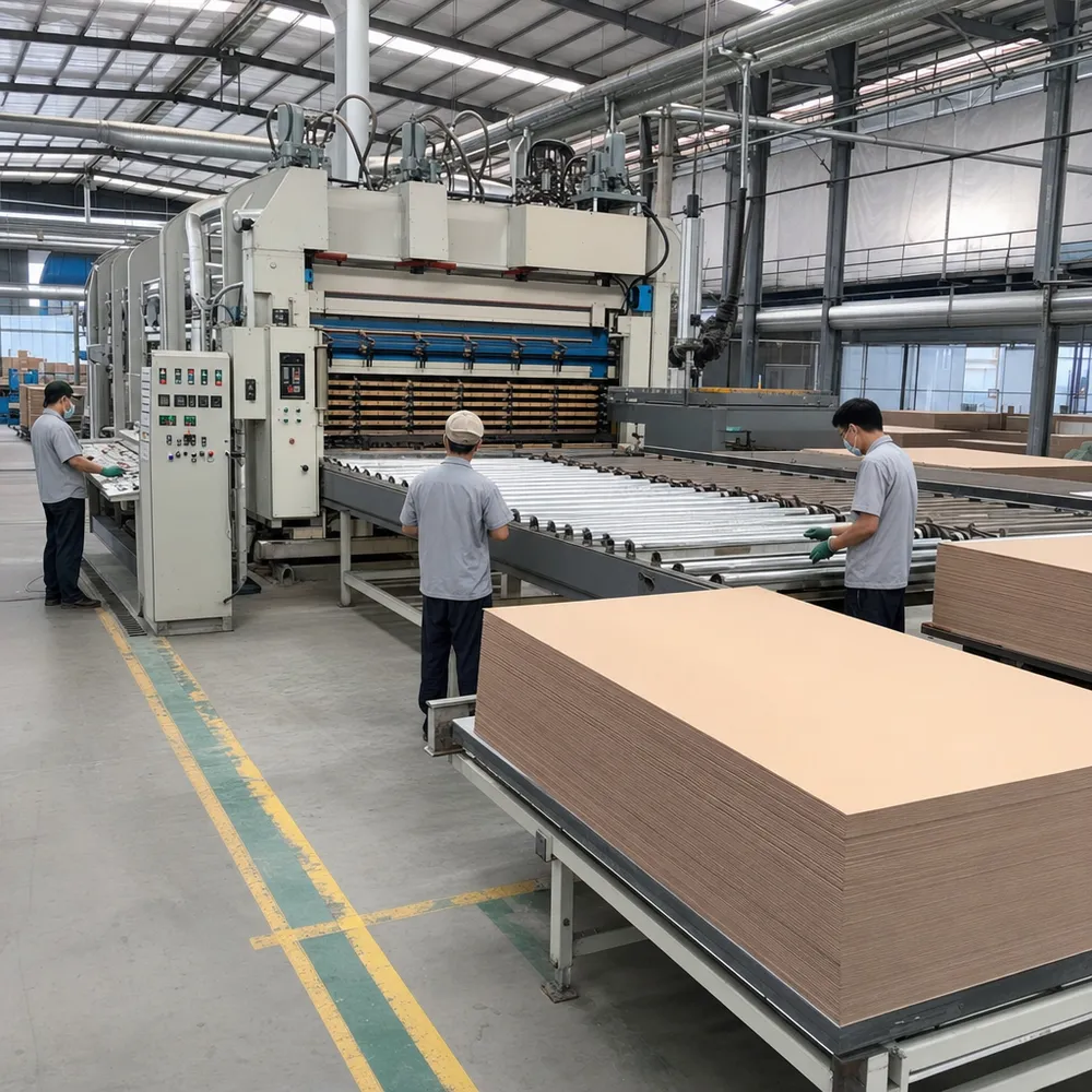 3mm hardboard hot press production line at QDPlywood factory