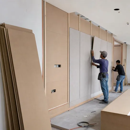 3mm hardboard used as wall substrate in hotel interior fit-out project