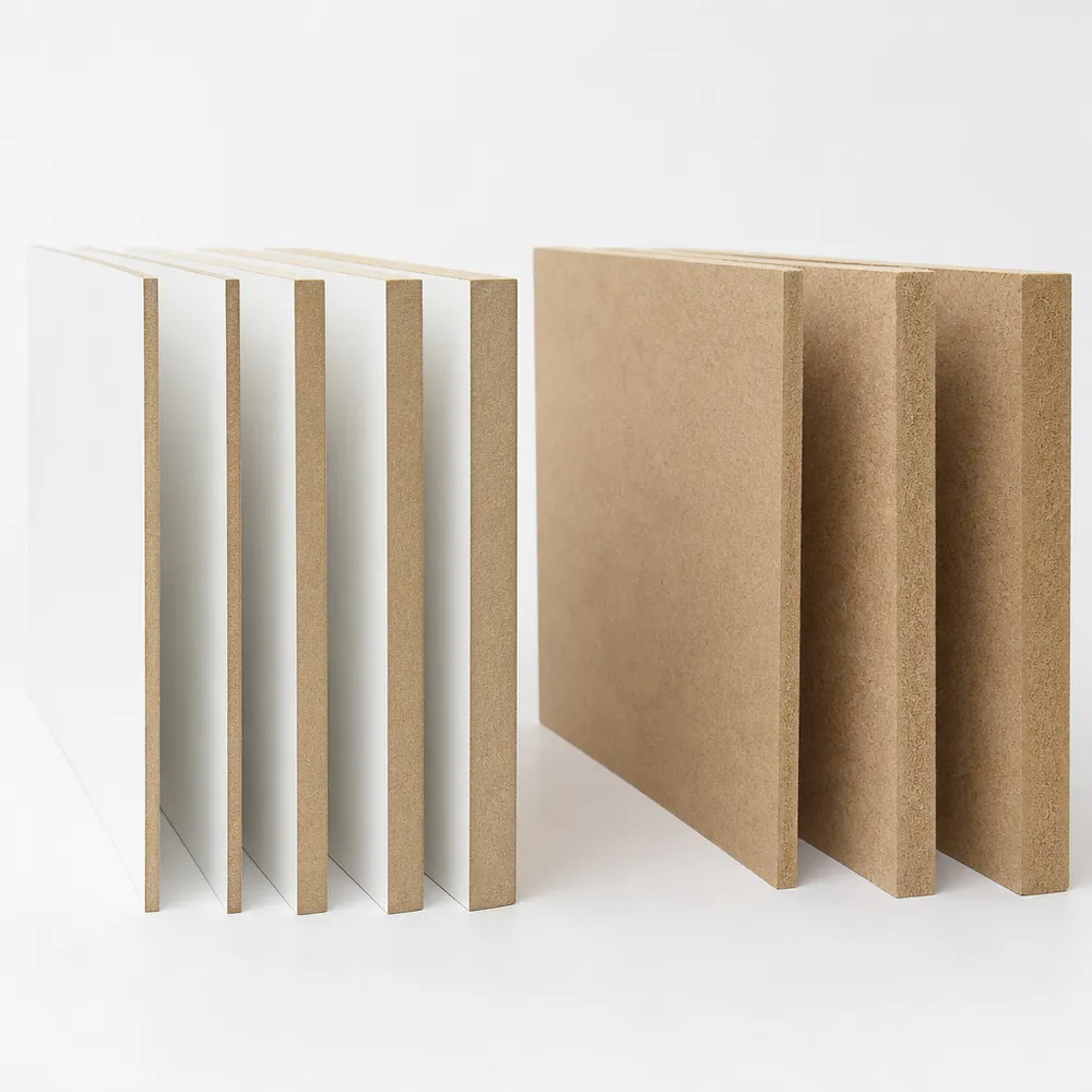 Hardboard product range showing different thickness options from 3mm to 6mm side by side