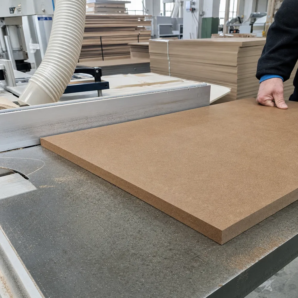 Hardboard drawer bottom showing clean cut edge quality after panel saw cutting