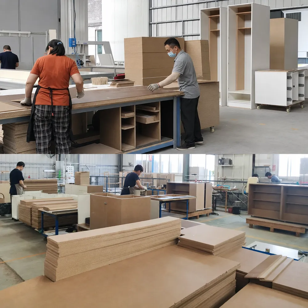 Flat-pack furniture manufacturing facility using furniture hardboard for cabinet backs and drawer bottoms