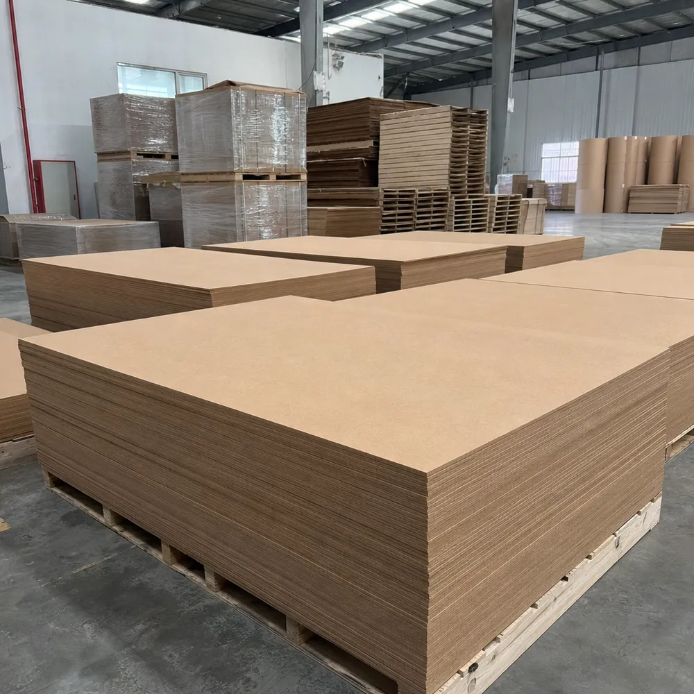 Furniture hardboard panels stacked at QDPlywood factory ready for export