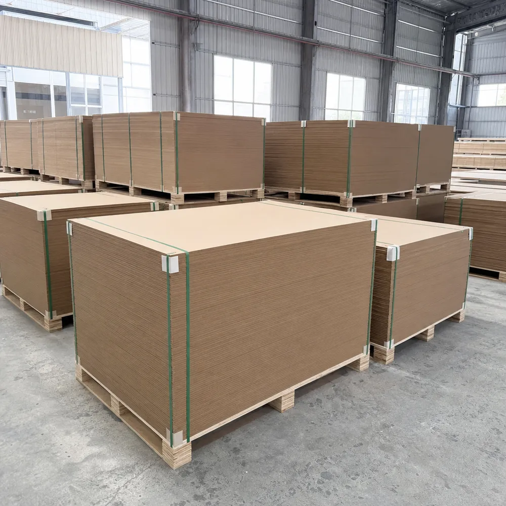 Factory-direct hardboard sheet panels stacked for export — S1S and S2S configurations