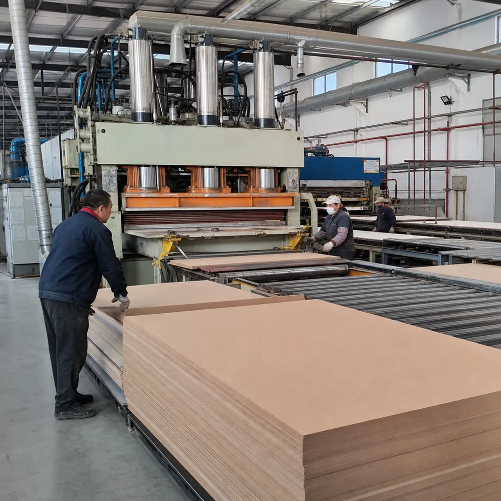 Hardboard manufacturing facility — hot press production line at QDPlywood Xuzhou factory