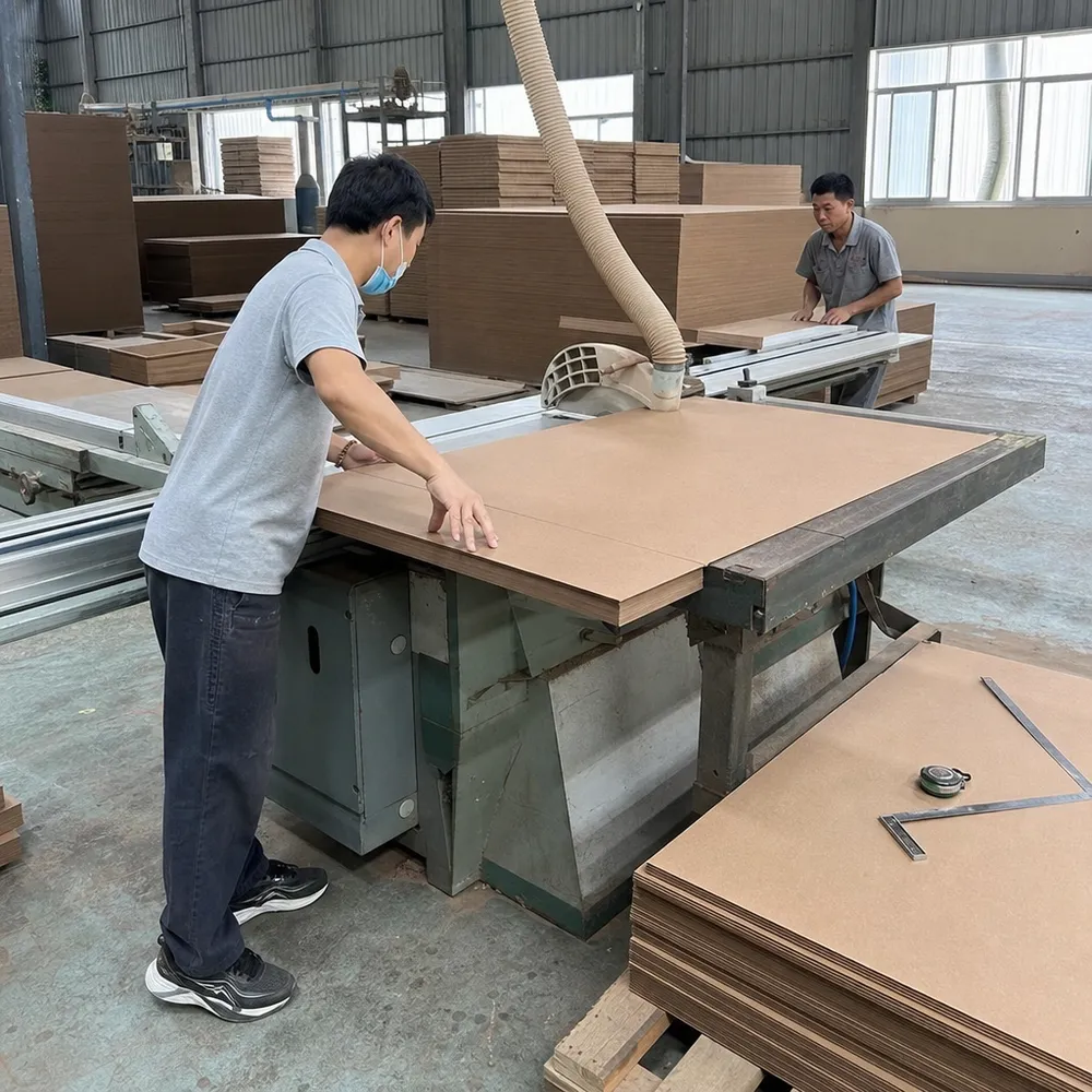 Custom dimension cutting of masonite hardboard panels at factory